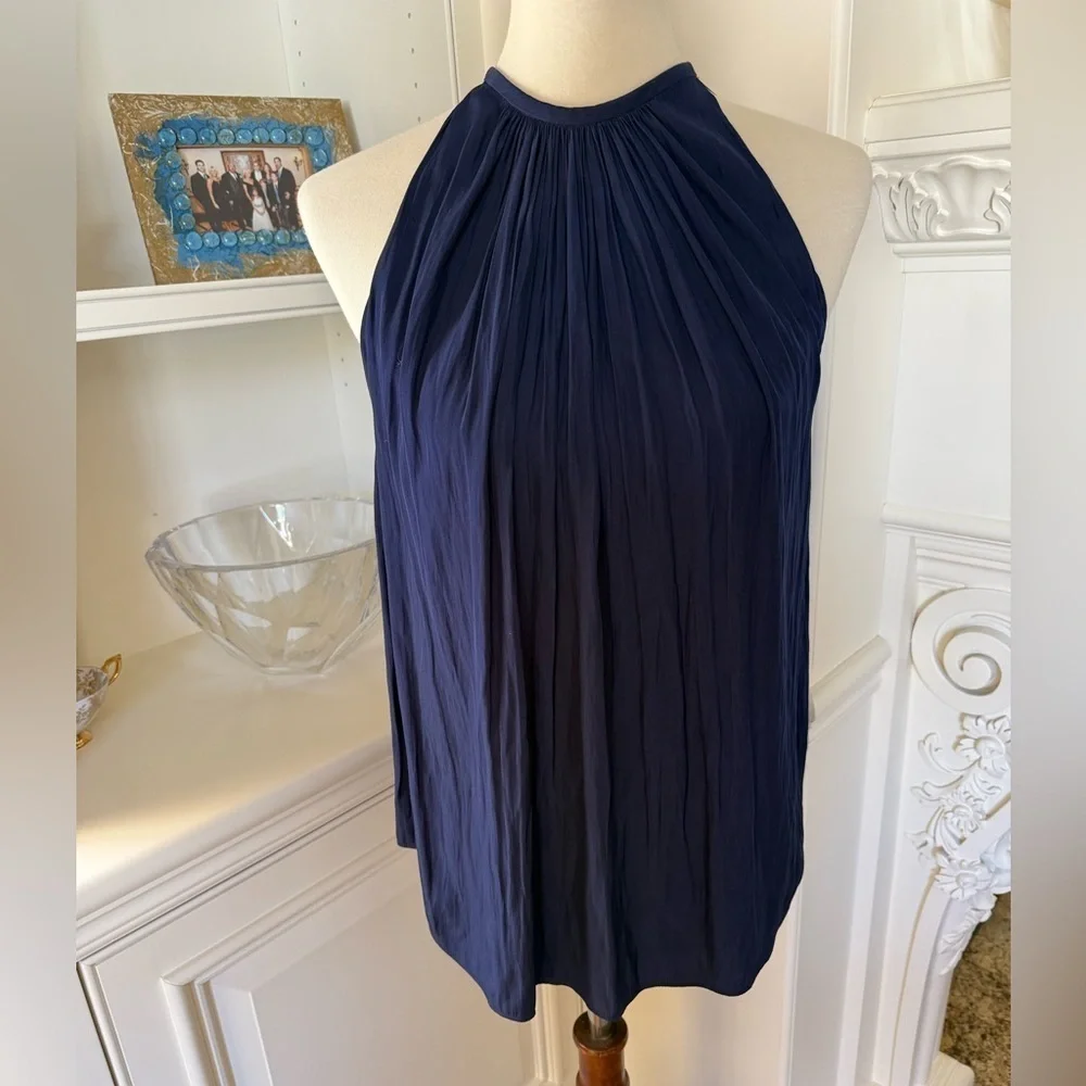 Ramy Brook Piper Reversible Sleeveless Halterneck Pleated Tank Top Blue size XS